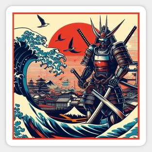 The Japanese Robot Samurai with the great wave: 日本のロボット侍 Sticker